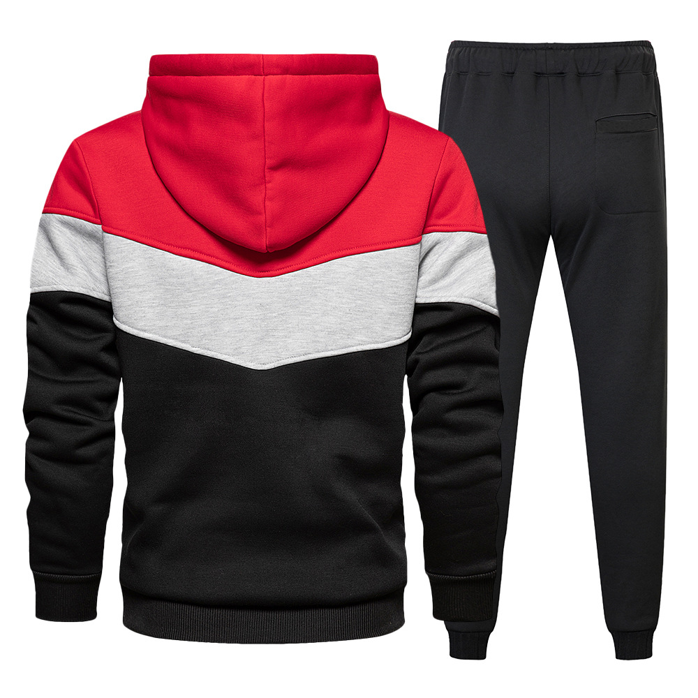 Herreklær vår og høst store størrelser casual genser med hette herredress herrefargematching trend løs sportsdress i to deler_voghion.com