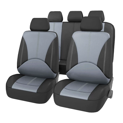 leather perforated car seat | Universal seat cover - black-and-gray-five-seater-9-piece-set