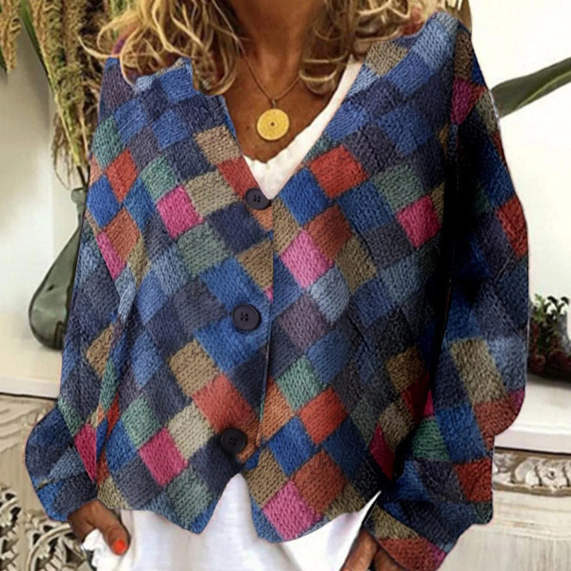 Foreign Trade Cross-Border Amazon Foreign Trade New Geometric Pattern Digital Printing Cape Jacket Women's Versatile Cardigan Foreign Trade Cross-Border Amazon Foreign Trade New Geometric Pattern Digital Printing Cape Jacket Women's Versatile Cardigan