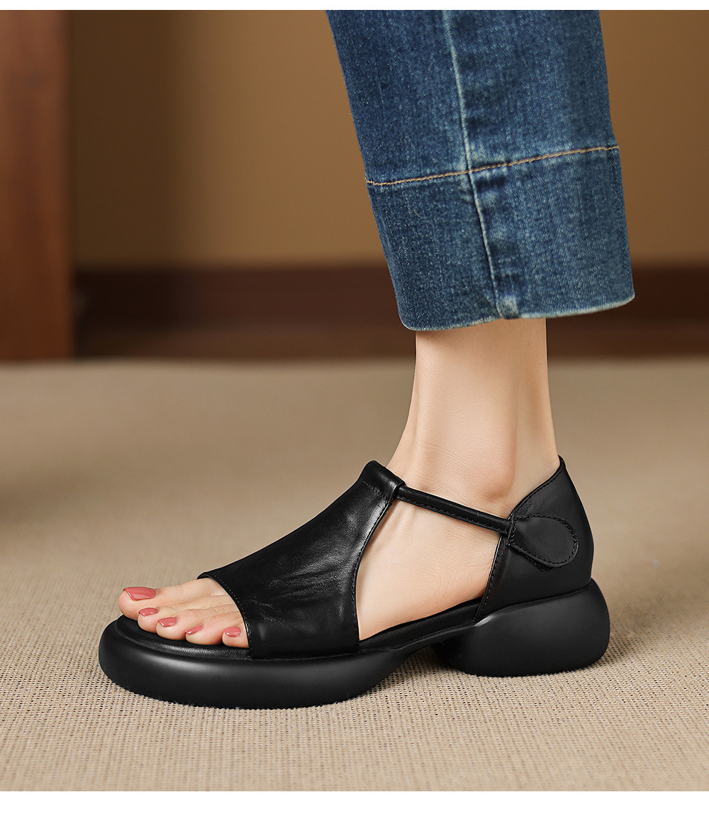 Sandal nữ quai chữ T đế dày, dán Magic Stig, form rộng thoải mái — màu nâu chi tiết 10