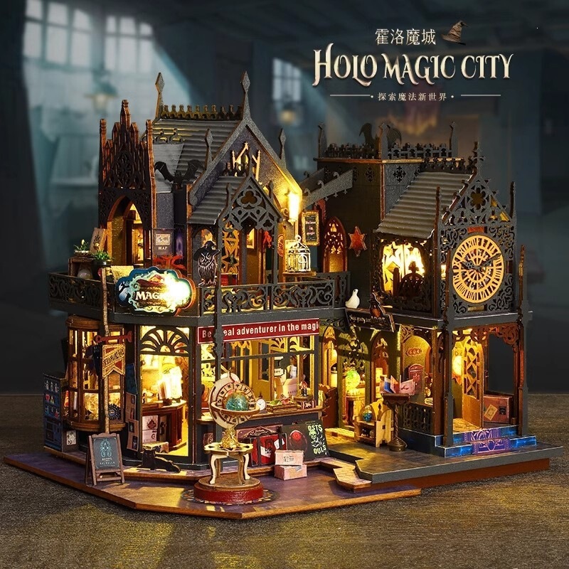 Harry Potter DIY Miniature House Holo Magic City Handmade Assembly Model Miniature House Birthday Christmas Gift