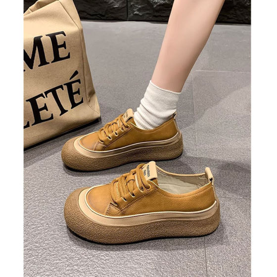 Cowhide Genuine Leather Retro Women's Shoes Soft Sole Mother's Shoes Spring and Summer 2025 New Thick Sole Casual Bean White Shoes