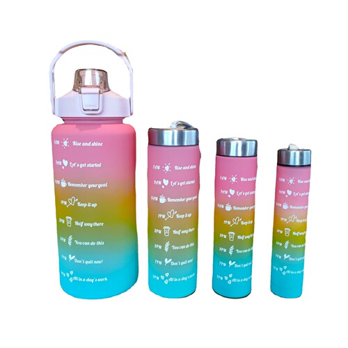 Four-piece set of gradient frosted water cups, portable rope space cup, sports water bottle, large capacity bouncing straw cup