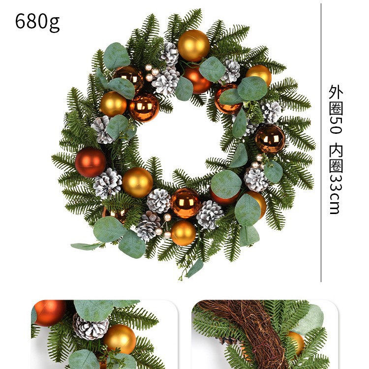 Decoraciones de Navidad guirlandas puertas colgadas pinos golden curry bolas de fruta roja red