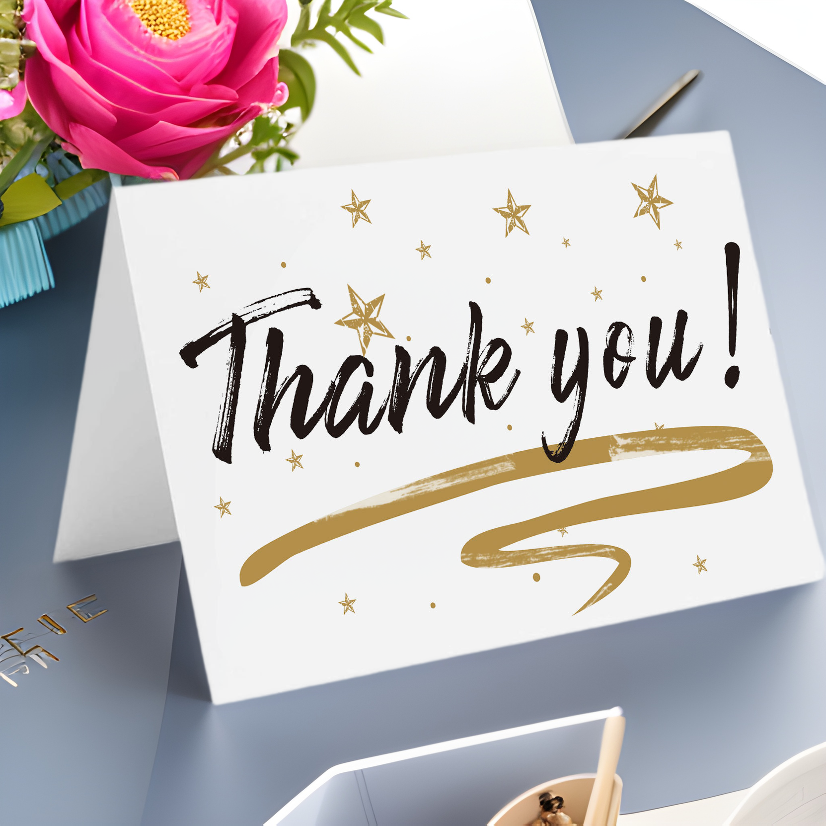 Cross-Border English Thank You Card Custom Birthday Card - Small Foreign Trade Message Blessing Card Gold Foil Thank You Gift