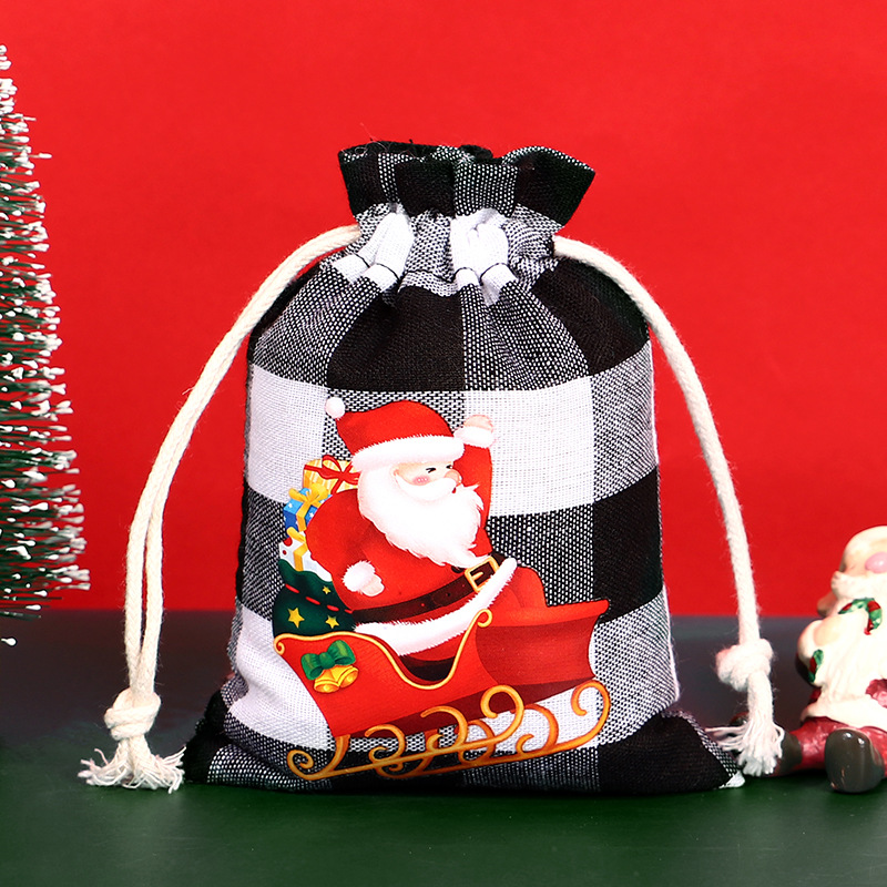 Bolsa de algodón a cuadros de Navidad con cordón Bolsa de embalaje de regalo de caramelo de Navidad Calendario de Adviento bolsa pequeña al por mayor