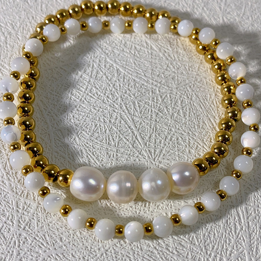 Style Simple Géométrique Perle D'eau Douce Acier Au Titane Placage Bracelets display picture 2