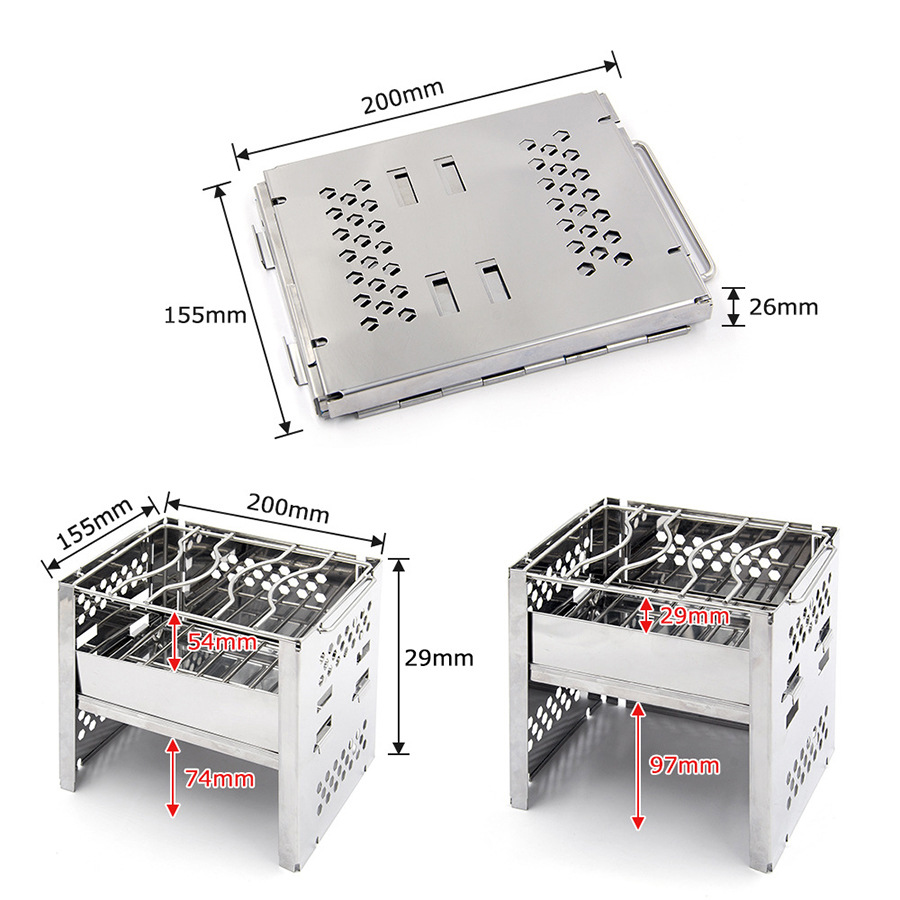 Outdoor stainless steel barbecue grill adjustable lifting mesh folding stove portable camping picnic grill double-layer stove