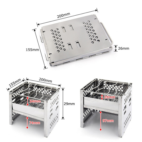 Outdoor stainless steel barbecue grill adjustable lifting mesh folding stove portable camping picnic grill double-layer stove