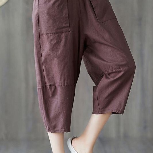 Cotton and Linen Cropped Pants for Women, Summer Thin Style, Elastic Waist, Plus Size, Lantern Casual Harem Pants, Versatile Loose Wide-Leg Pants