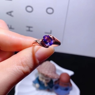 S925 Silver Set Natural Tanzanite Ring European and American Fashion Simple Main Stone Size 6*8 Adjustable