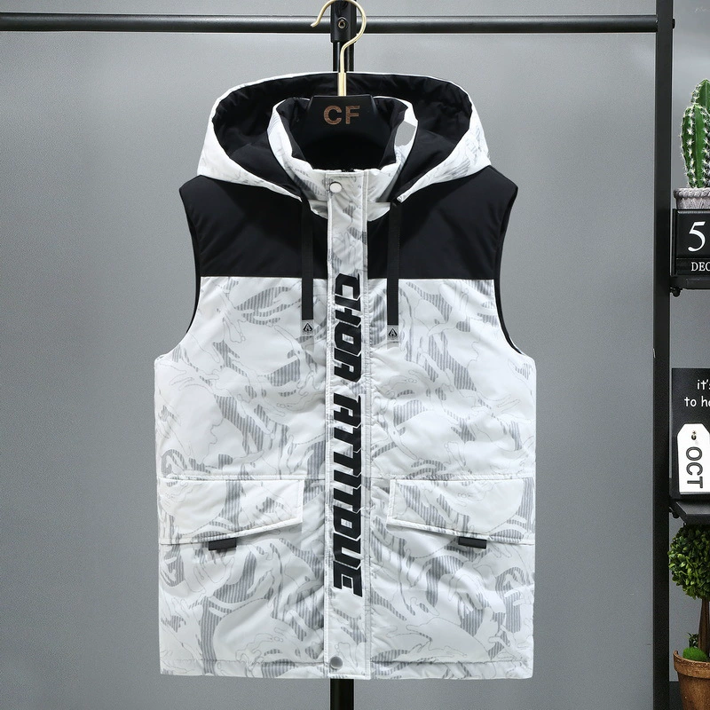 Осенне-зимний пуховый хлопковый жилет, Корейская приталенная куртка для мальчиков, модный Камуфляжный жилет для подростков, толстый хлопковый жилет