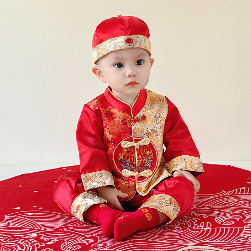 Male Baby Grasping Week-old Dress Children's Boys' Hanfu Chinese Style Tang Suit suit Infant Clothes 9222