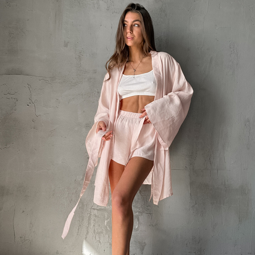 2025 Cross-Border Pink European and American Light Luxury Loose Pajamas Autumn and Winter Nightgown Shorts Can Be Worn Outside Home Clothes Women's Two-Piece Set
