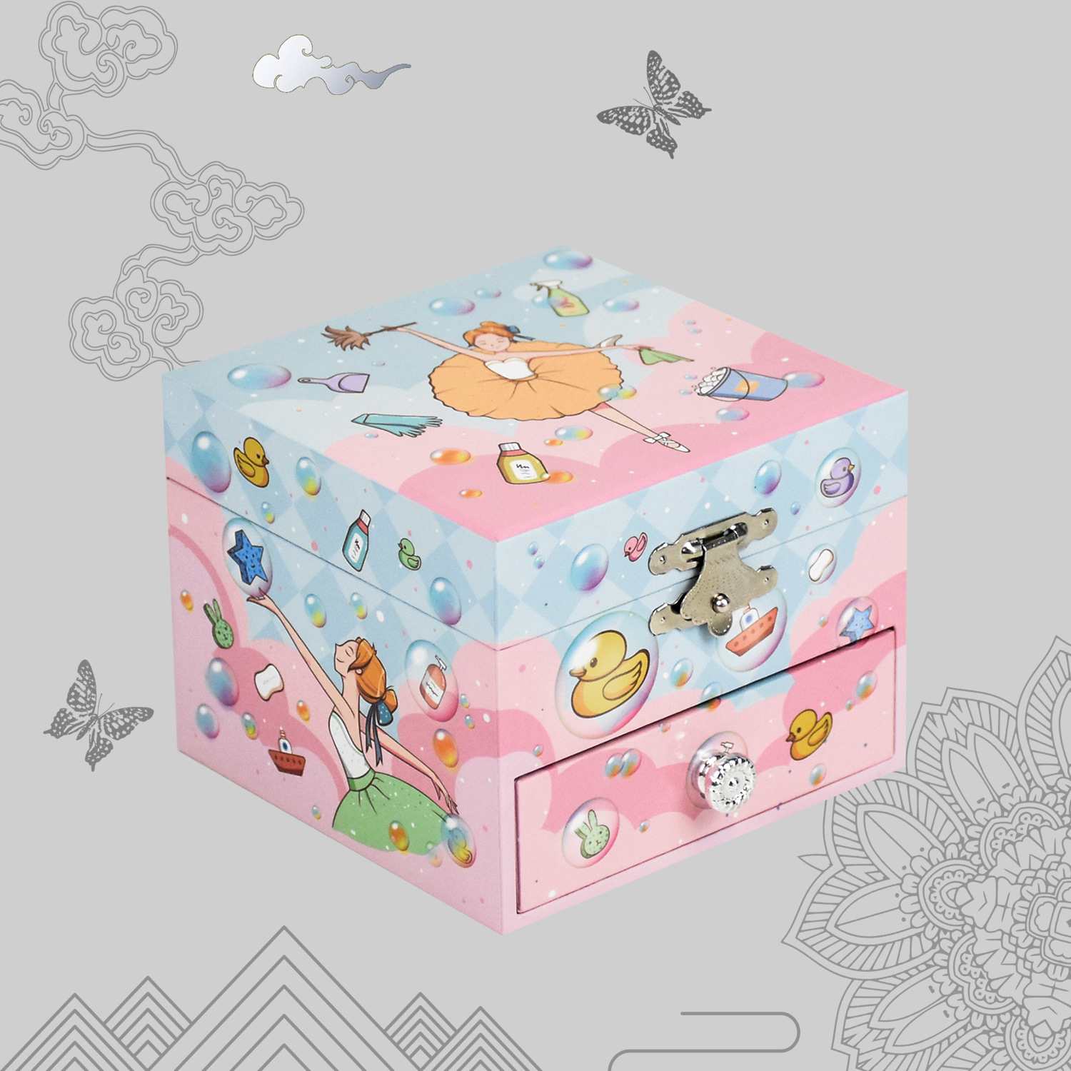 Caja de joyería musical transfronteriza, caja de música popular giratoria de madera para niña, regalo de juguete para niños FXC-B