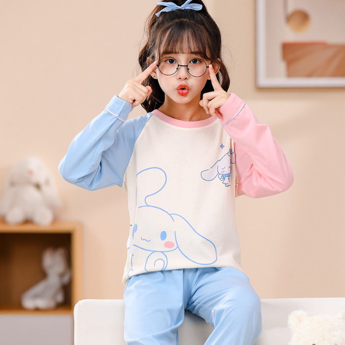 Pijamas infantiles para niños niñas primavera y otoño algodón de punto lindo dibujo animado manga larga set padres e hijos ropa doméstica para niños