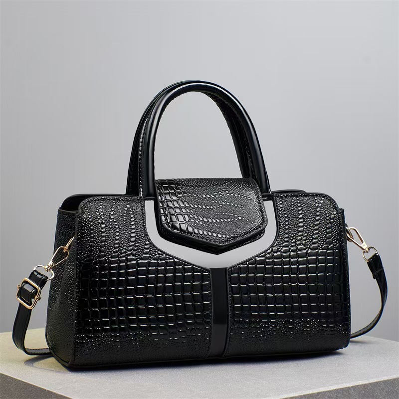 Bolsa de mano bolsa de gran capacidad bolso grande de un solo hombro Taizhou bolso femenino patrón de cocodrilo cuero brillante bolso de platino comercio exterior bags transfronterizos