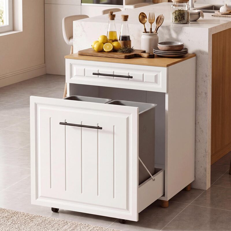 Cross-Border Pull-Out Trash Can Cabinet with Drawer-Style Trash Bin, Freestanding Kitchen Trash Can Cabinet