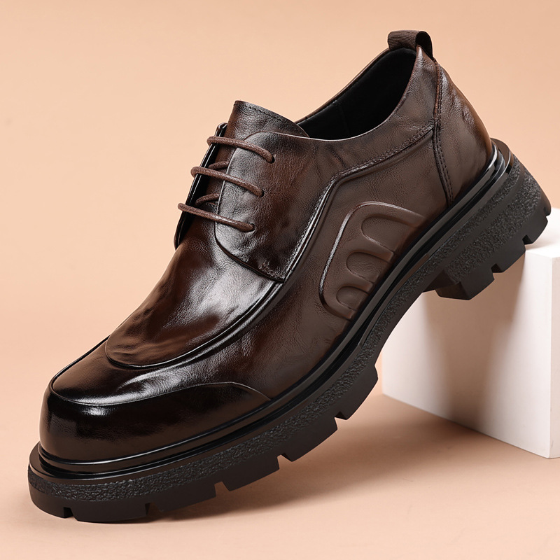 头层牛皮高端休闲男鞋真皮商务正装皮鞋轻奢厚底大头男士单鞋代发