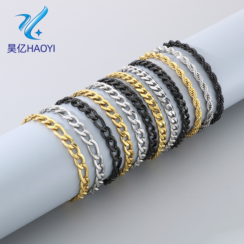 European and American Stainless Steel Men's Cuban Chain Double-Layer Overlapping Hip-Hop Bracelet Figaro Twist Simple Men's and Women's Bracelet European and American Stainless Steel Men's Cuban Chain Double-Layer Overlapping Hip-Hop Bracelet Figaro Twist Simple Men's and Women's Bracelet