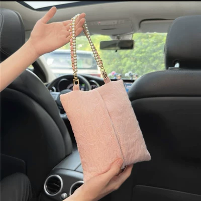 Car tissue box/set Fresh Decoration Car Paper Box - seersucker-hanging-tissue-box-pink