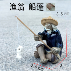 小さな木製ボート江太公盆栽築山おもちゃ漁船キャノピー釣り老人ボート装飾品小さなセラミック漁師