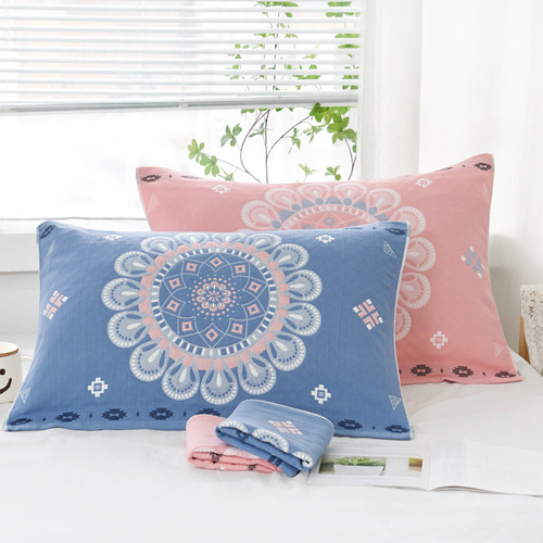 Pillowcase 100% Cotton Three-layer Gauze Adult and Children Full Cotton Household Couple Thick Sweat-absorbent Pillowcase Manufacturer Wholesale