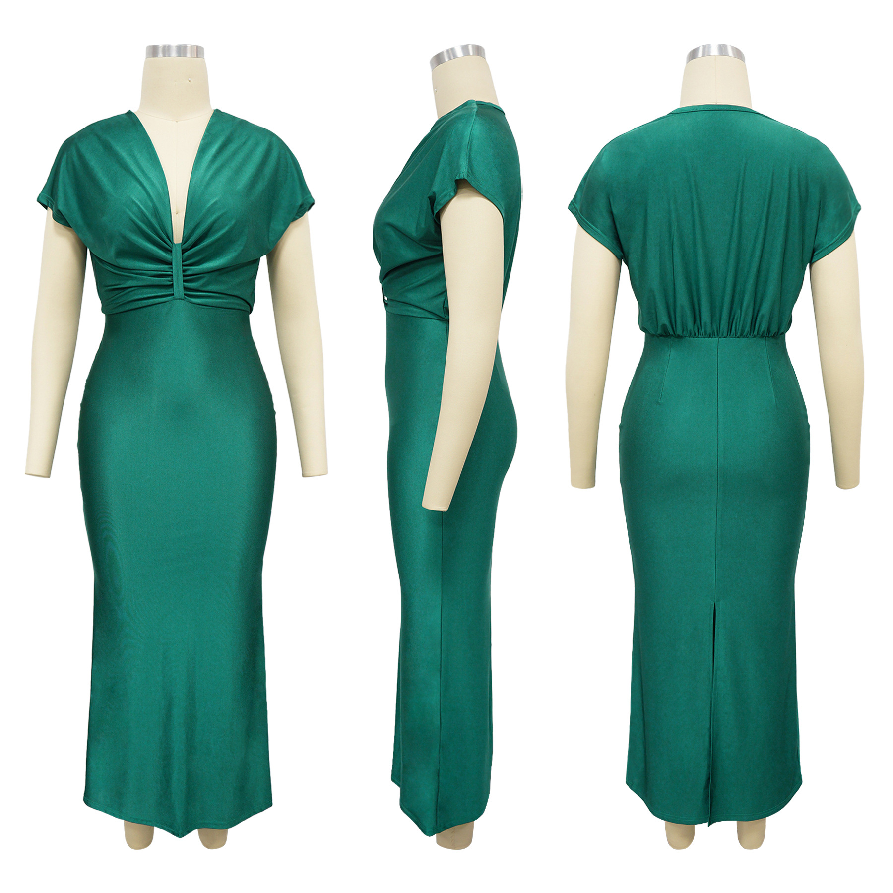 Women's V Neck Short Sleeve Dress Elegant Slim Fit with Back Slit K10697 AliExpress European And American Cross Border Fashion New_ecoleips.com