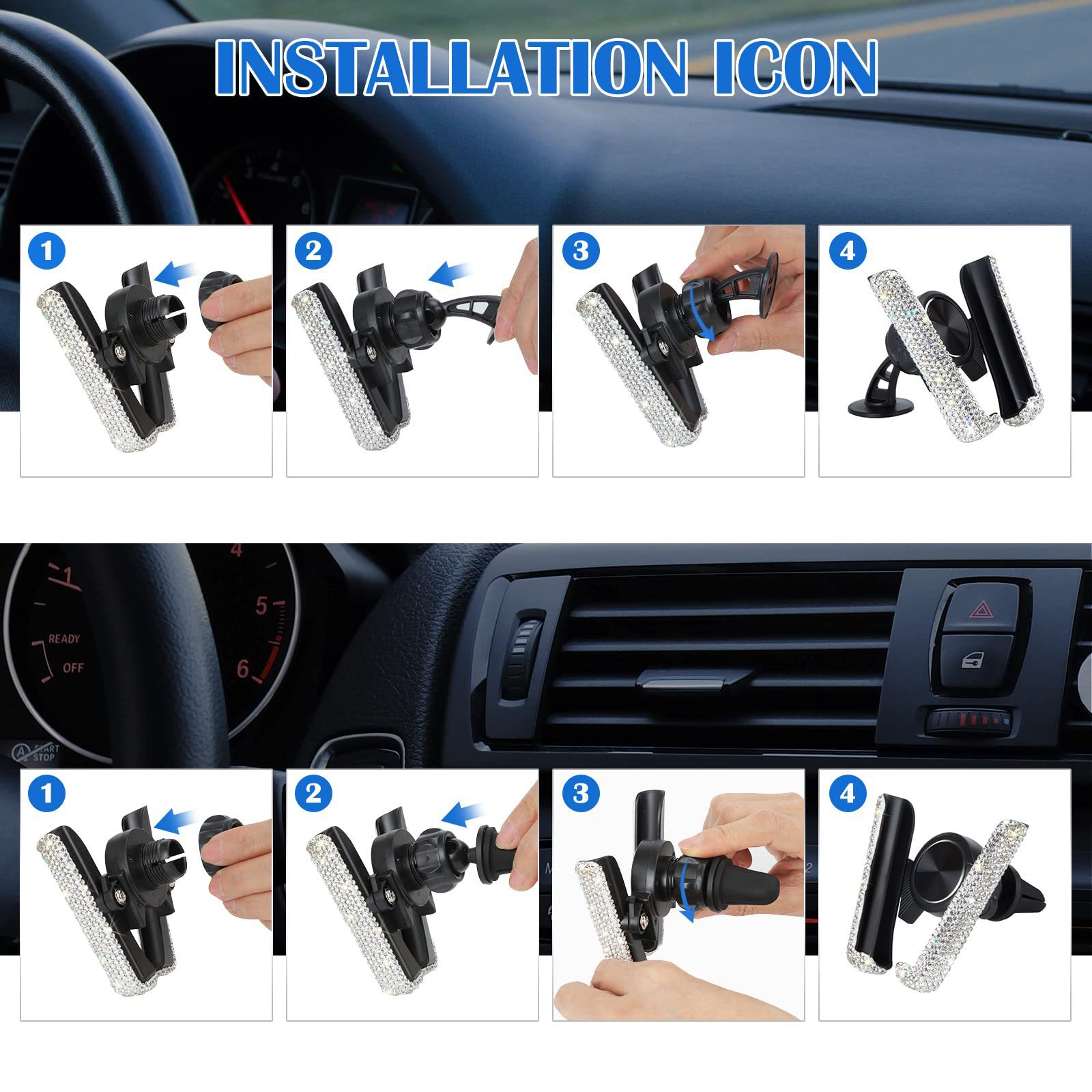 Rhinestone Car Phone Holder Air Vent Mount