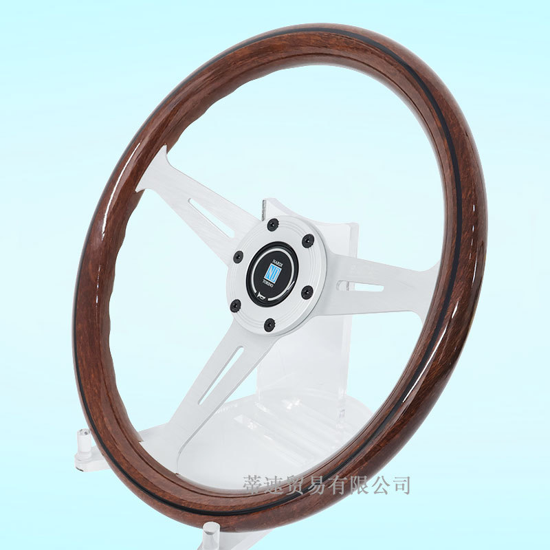 Cross-Border Best-Selling Nardi Modified 14-Inch 350mm Peach Wood Color Steering Wheel with Universal 74mm Hole Spacing and Aluminum Horn Cover