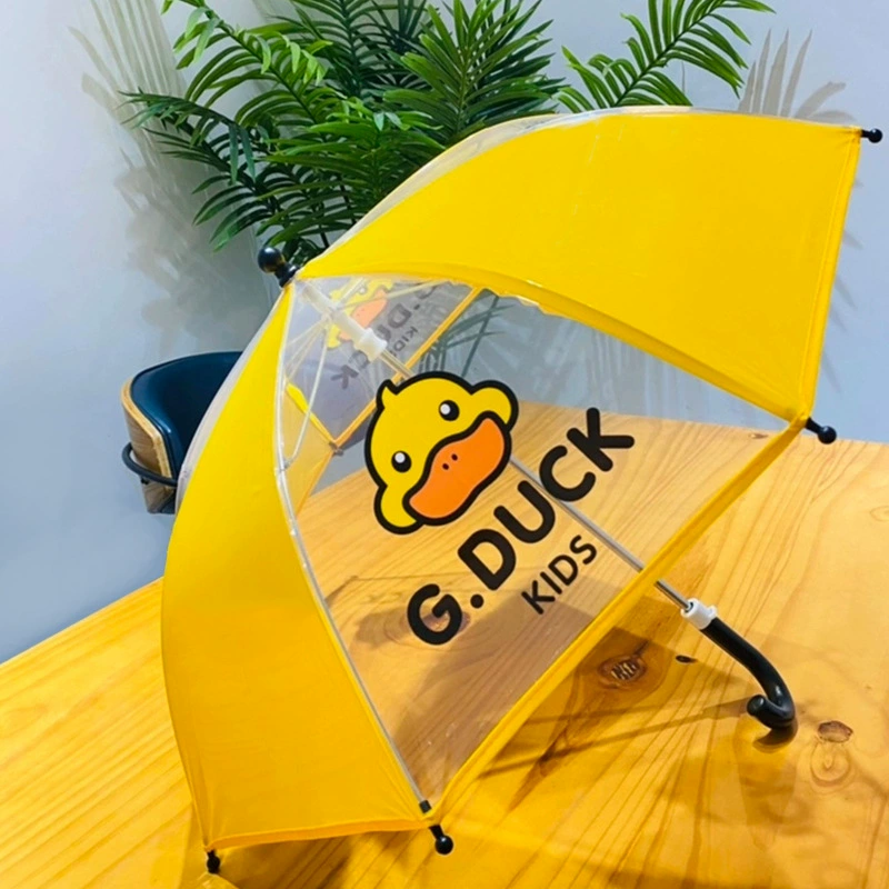 В наличии Оптовая новый студент длинная ручка зонтик пластиковые мальчики и девочки зонтик мультфильм милый маленький желтый утка прозрачный зонт