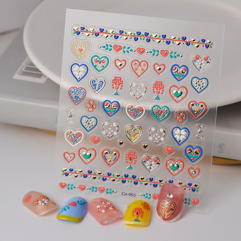 Valentine's Day nail stamping craft sweet girl cute relief nail sticker adhesive hollow graffiti patch