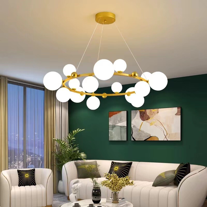 Nordic Chandelier Living Room Lamp Light Luxury Atmospheric Glass Lamp Modern Simple Creative Ring Dining Room Bedroom Cross-Border Lamps