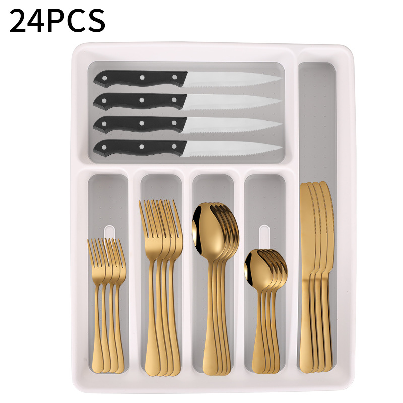 Juego de cubiertos de acero inoxidable 48/49 piezas Amazon cuchillo tenedor cuchara con caja de almacenamiento color dorado