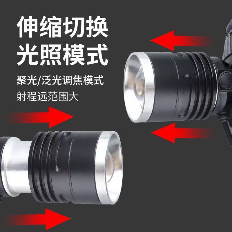 Explosiones transfronterizas P50 luz de cabeza de aluminio iluminación al aire libre linterna montada en la cabeza tres secciones de litio luz de pesca