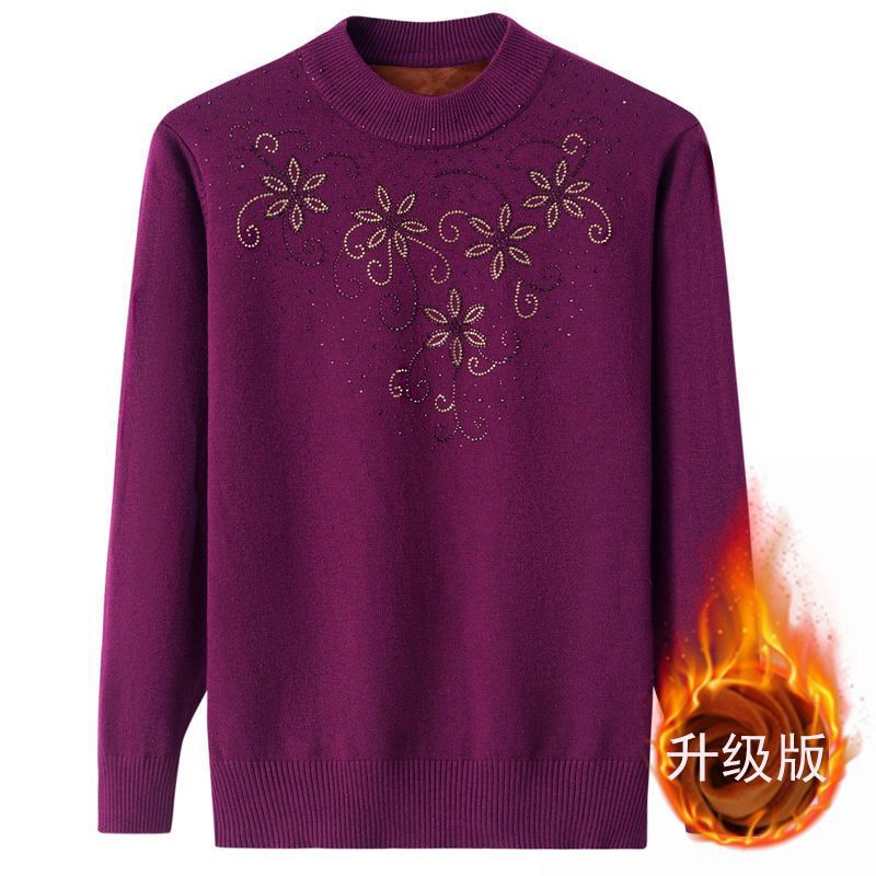 妈妈秋冬装针织毛衫中年女士打底上衣洋气奶奶半高领保暖加厚毛衣