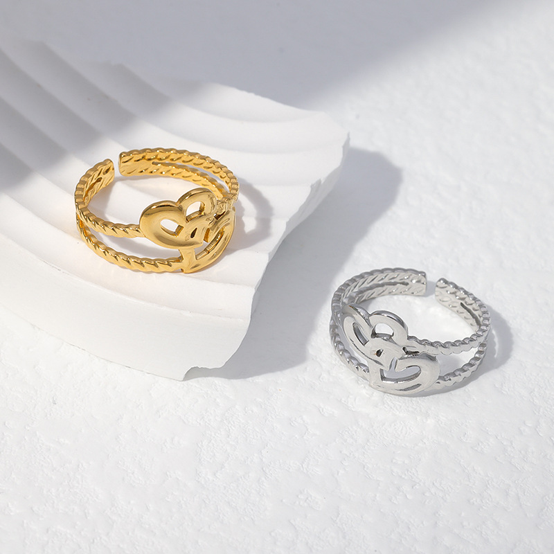 Fashion Heart Shape Stainless Steel Hollow Out Open Ring