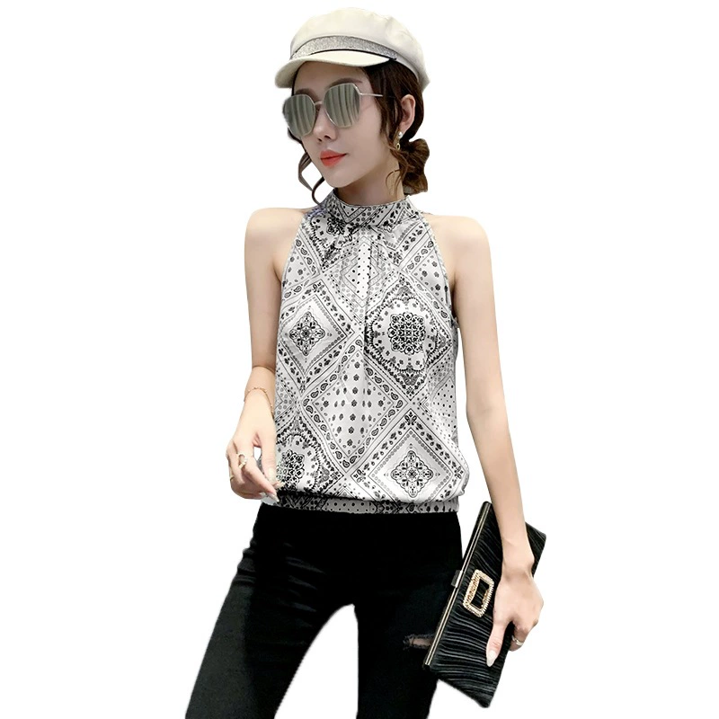 Summer retro beach fashionable tank top, floral print, Korean style, oversize