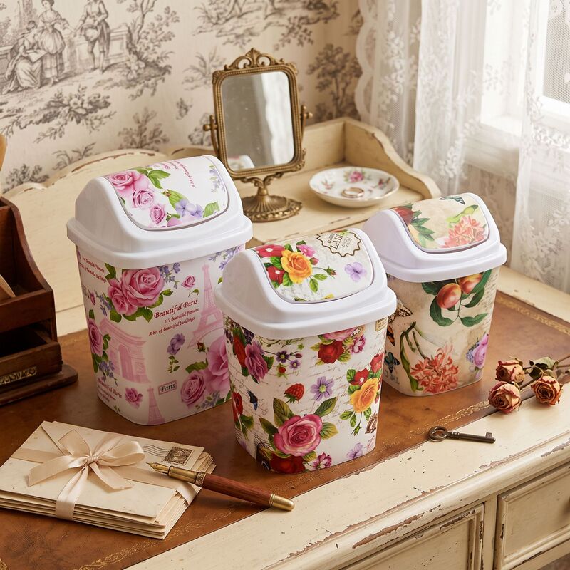 Printed Flip-Top Plastic Trash Can for Home Use, High Aesthetic Value Trash Can for Living Room, Kitchen, Bathroom, with Lid, Square Shape, Wholesale Printed Flip-Top Plastic Trash Can for Home Use, High Aesthetic Value Trash Can for Living Room, Kitchen, Bathroom, with Lid, Square Shape, Wholesale