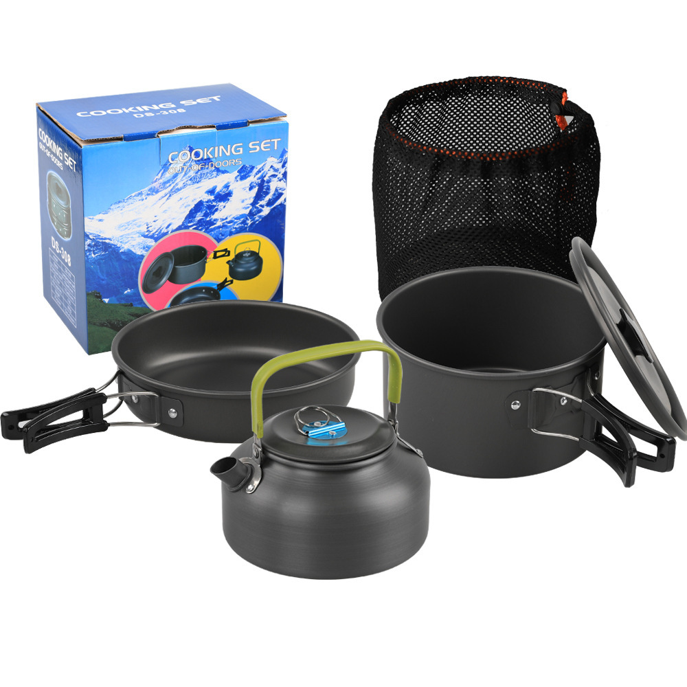 户外野餐套锅2-3人套锅加08茶壶 便携式野营套锅DS-308烹饪锅