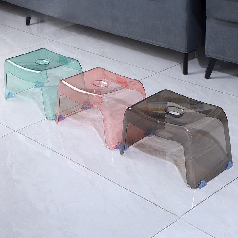 Simple and Elegant Plastic Stool for Home Use, Suitable for Bathroom and Bedroom, Equipped with Non-Slip Pads, Transparent Square Stool