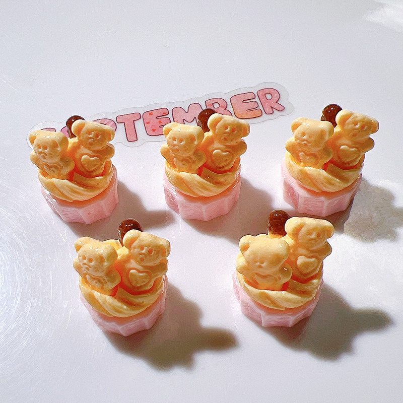 树脂配件DIY平底儿童头饰贴片跨境鞋花底材吊坠挂件小立体熊蛋糕|undefined