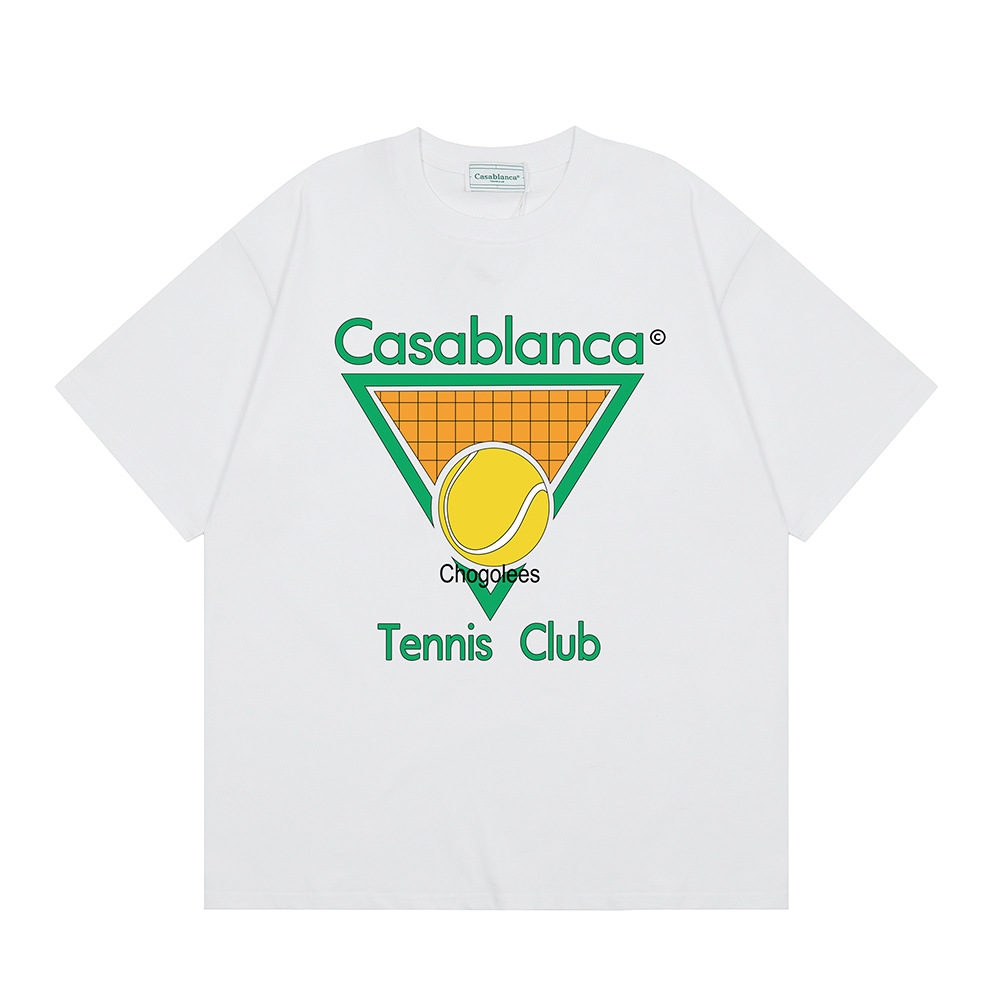 Transfronterizo 2024 primavera y verano nuevo estilo Casablanca Casablanca LOGO estampado hombres y mujeres camiseta suelta de manga corta
