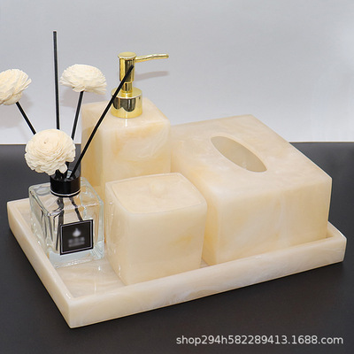 酒店样板房浴室收纳托盘套装摆件卫生间乳液分装空瓶纸巾盒五件套|ms