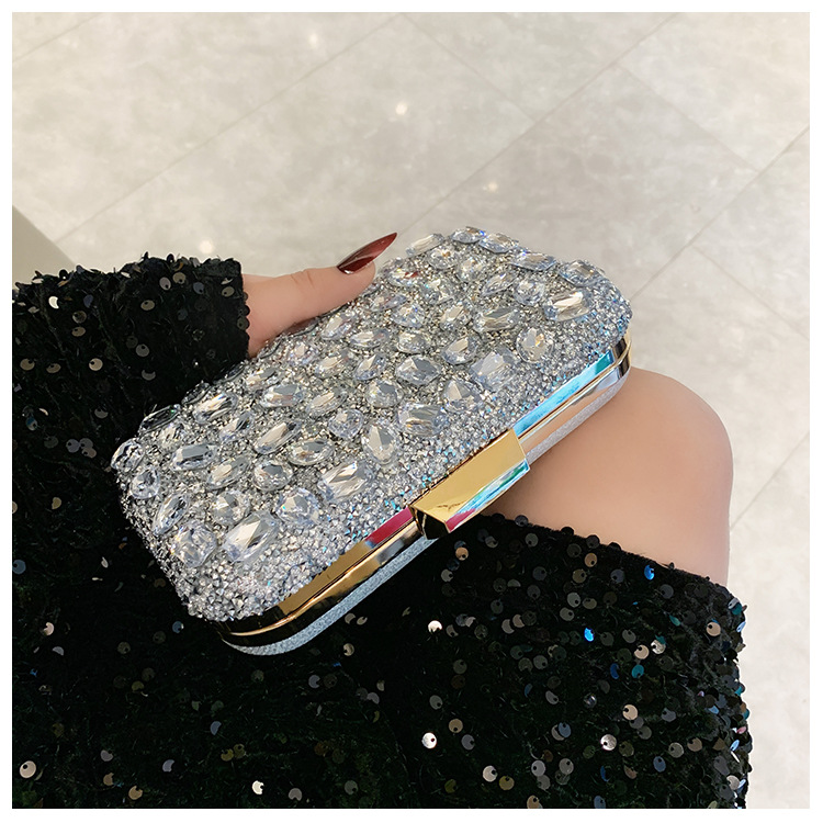 New cross-border full-diamond shiny bags, diamond-encrusted clutch bags, dinner bags, wedding banquet bags, party bags, small square bags and women's bags undefined
