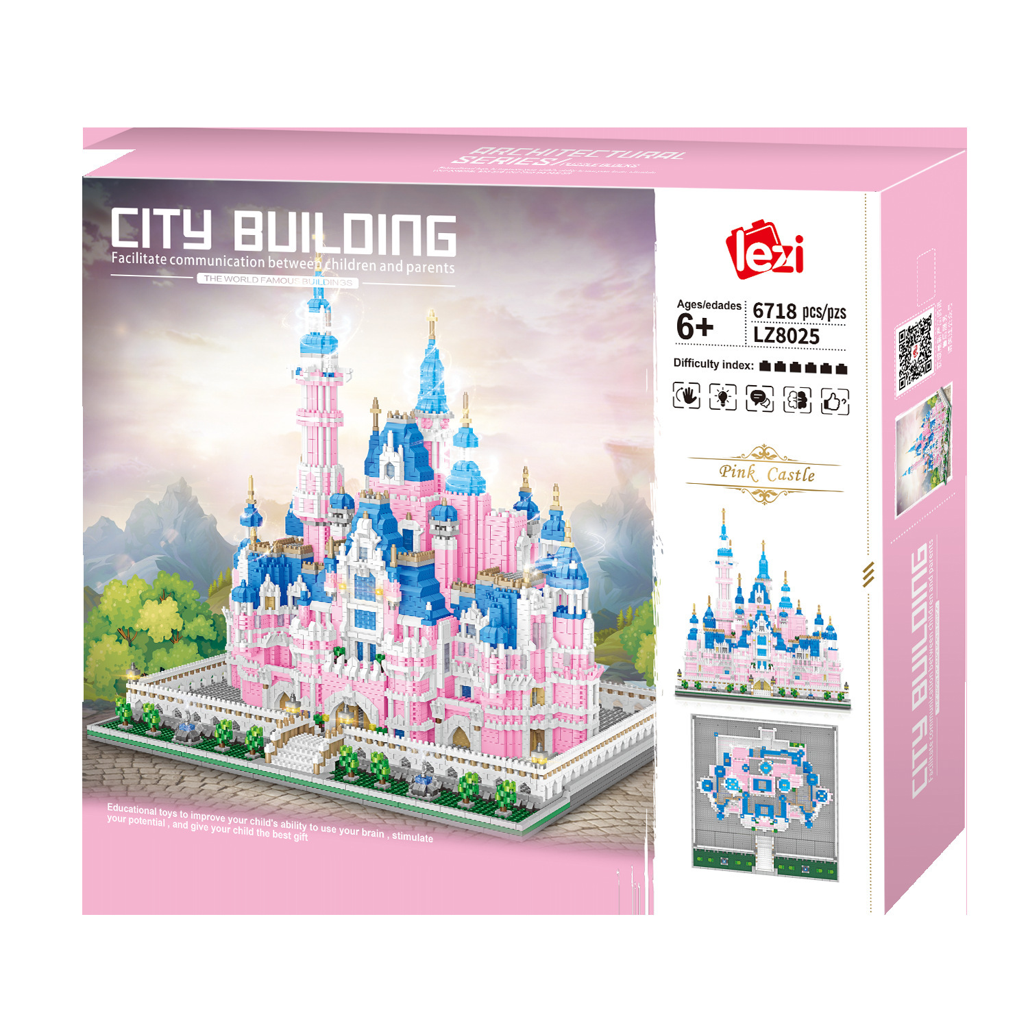 Miniatura bloques de construcción de partículas pequeñas de diamante Dream Pink Garden Castle auto-ensamblado creativo Rosa linda chica regalo