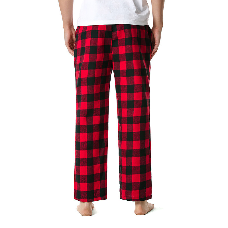 Men's Flannel Pajama Pants Casual Long Pants Cotton Plaid Straight Pants with Side Pockets Homewear_voghion.com