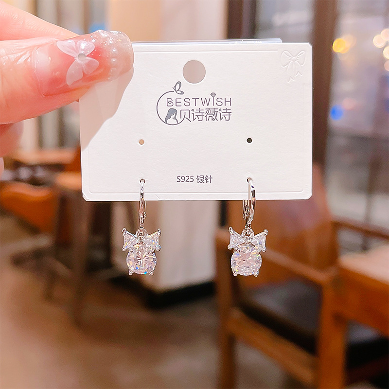 冰花锆石耳环女简约时尚气质百搭耳坠2024韩版奢华水晶耳饰高级感