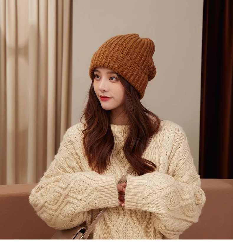 Knitted Beanie Hat For Men Warm Winter Wool Skull Cap Solid Colour_voghion.com