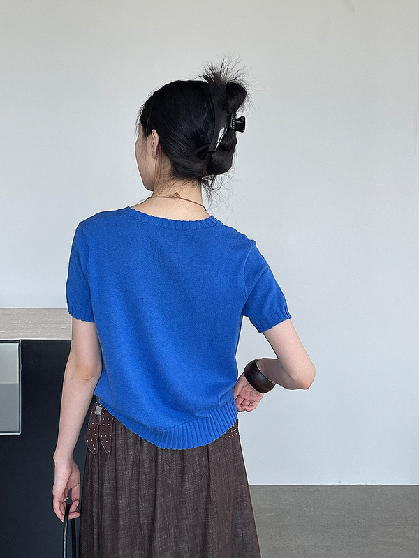 滔川  CHAO柔软！！小鹿圆领短袖针织衫女羊毛软糯百搭上衣 YL558|undefined